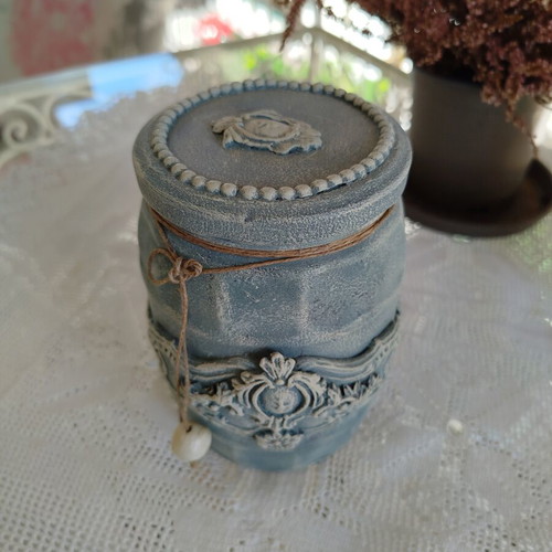 Handmade vintage glass vase mixed media shabby chic style