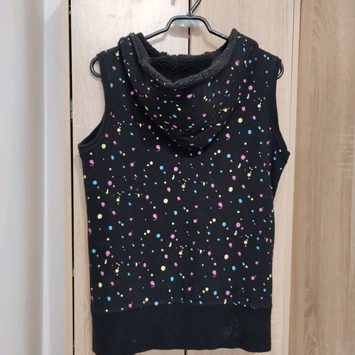 Double-sided vest with hood like new, cotton and astrakhan