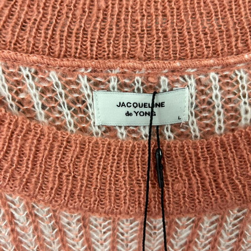 Jacqueline de Yong pink and white knit sweater, size L