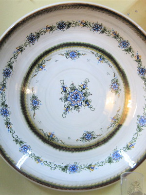 Handmade used platter with folk decoration diameter 43.5 cm