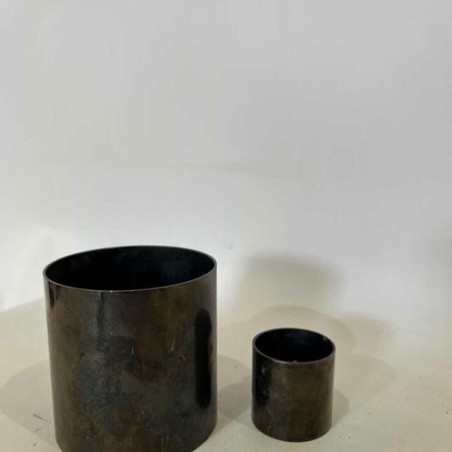 Vintage Black Peal metal vases set of 2 used with gold flower design
