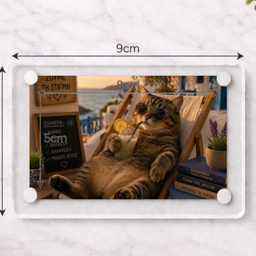 Acrylic fridge magnet "Ζούμε τη στιγμή" new, Summer Cat Vibes