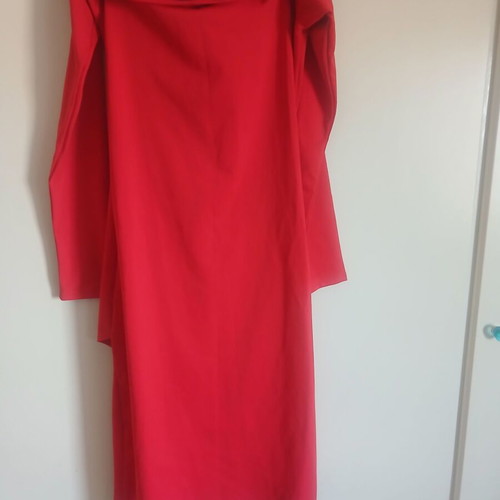 Red dress new with crossover opening and open shoulders