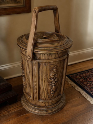 Vintage Floral Ice Bucket faux wood grain, like new