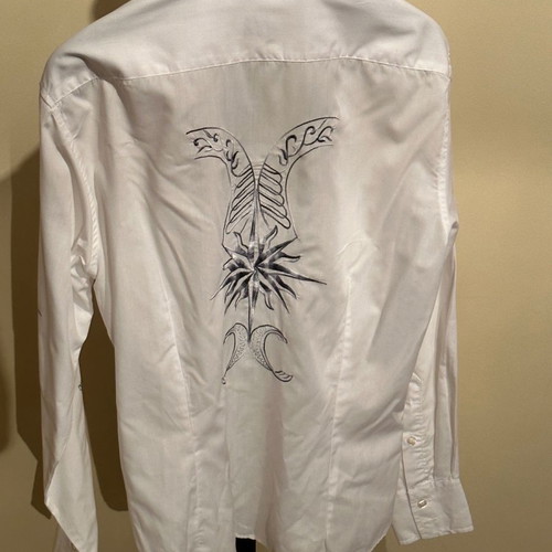 Bitsiani shirt used, white with unique embroidery, size M