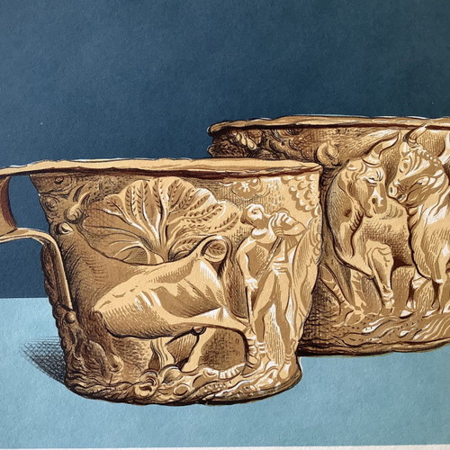 Chromolithograph used of two golden cups from Vapheio, Laconia