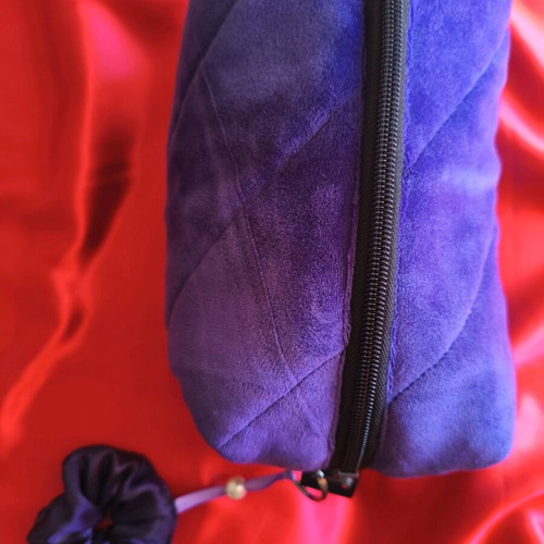 Handmade toiletry bag new, purple velvet, lined 40x33cm