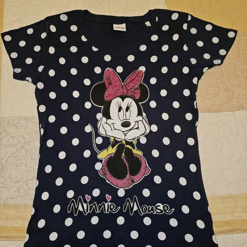 Disney women's short-sleeve T-shirt with Minnie print like new, white and blue, size L