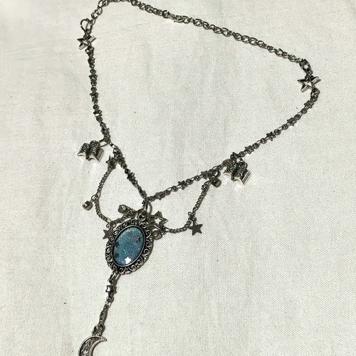 Starry choker stainless steel chains like new, turquoise and silver
