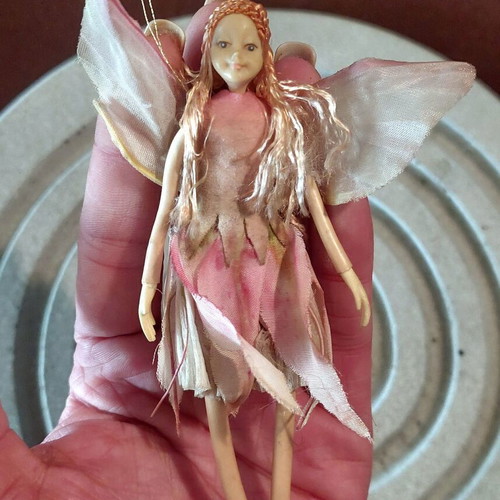 Vintage pink fairy figurine, handmade