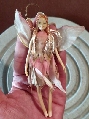 Vintage pink fairy figurine, handmade