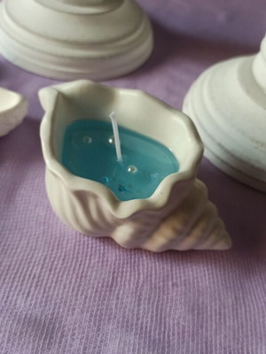 Shell bomboniere new, porcelain powder with scented candle