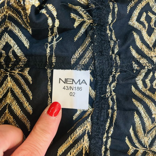 NEMA Resort Wear dress black with gold embroidery, M