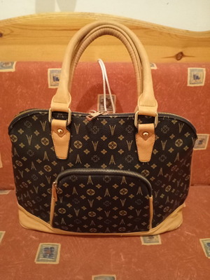 Black handbag with brown monogram pattern, No Name