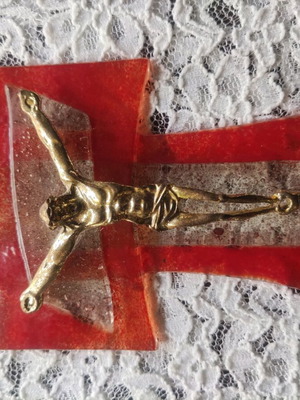 Cross made of fused glass like new, handmade