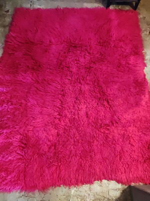 Wool flokati rug used, fuchsia color, approx. 235x190 cm