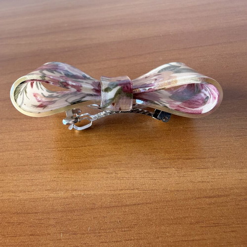 Hair bow barrette with metal French clip, floral print
