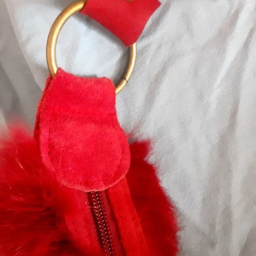 Women's shoulder bag new, red, suede leather castor