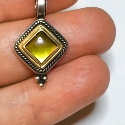 925/585 Silver-Gold Pendant with Semi-Precious Stone New