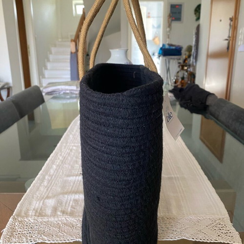 Ble summer handbag new, black with beige design, cotton rope material