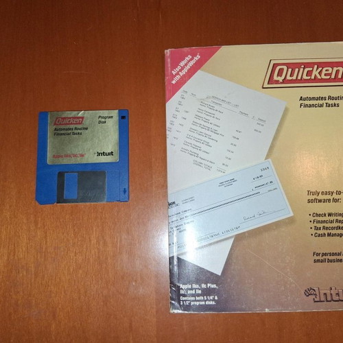 Quicken Program Disk and User's Manual used for Apple IIGS, IIc, IIc Plus, IIe