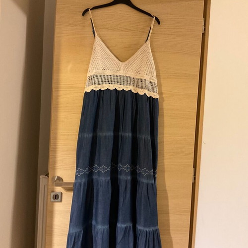Long boho summer dress blue jean color like new, size L