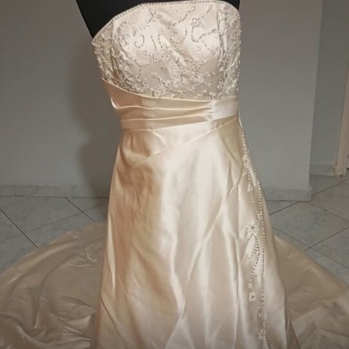Wedding dress beige strapless with embroidered beads, like new