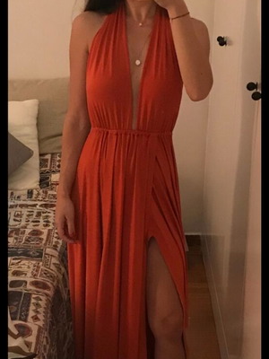 Nash dress one size new, orange with deep V and side slits