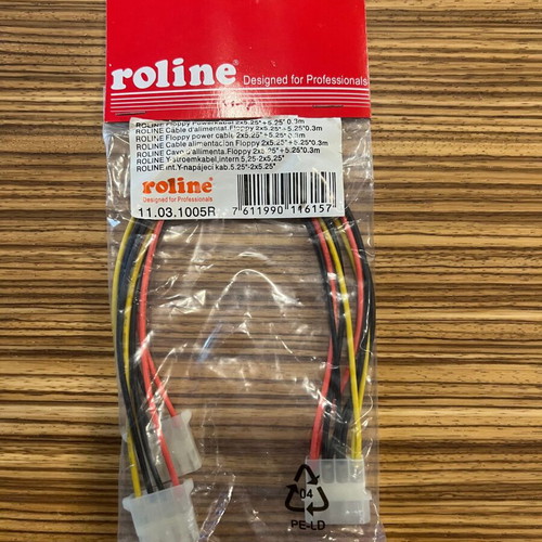 4 pin Power Y Adaptor Splitter Cable 1x5.25" to 2x5.25" 0.3m ROLINE new