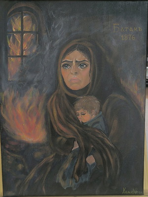 Painting Last Embrace new, acrylic on canvas, Batak massacre