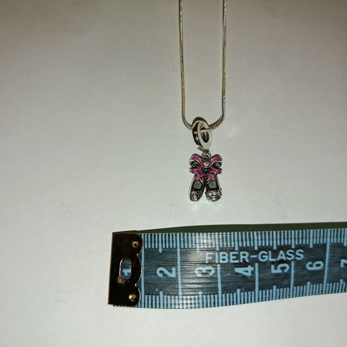Ballerina Shoes Pendant new, silver with fuchsia ribbon