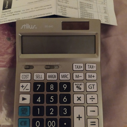 Stilus SE-640 desk calculator, 12 digits, solar and battery powered