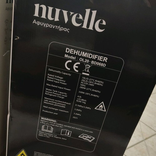 Nuvelle ND-OL20 Dehumidifier 20Lt/24h Wifi new