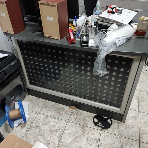Used store furniture including desk, display cabinets, gondola, stands, chair