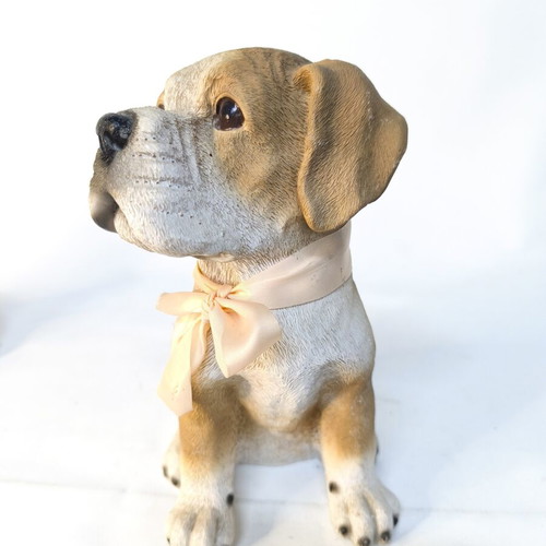 Dog decorative figure used, resin with bow