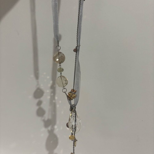 Necklace with ribbon and beads in like new condition, white