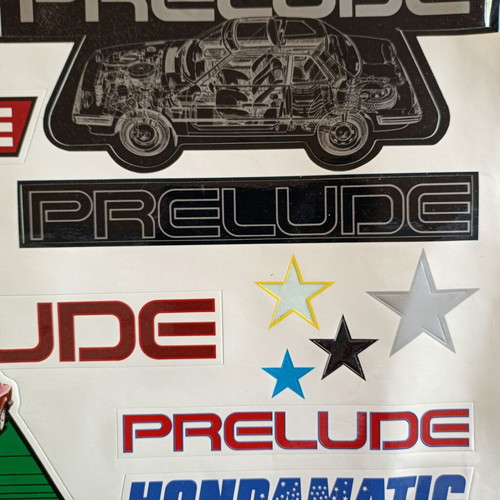 Card with 11 used Honda Prelude / Hondamatic stickers from the '90s