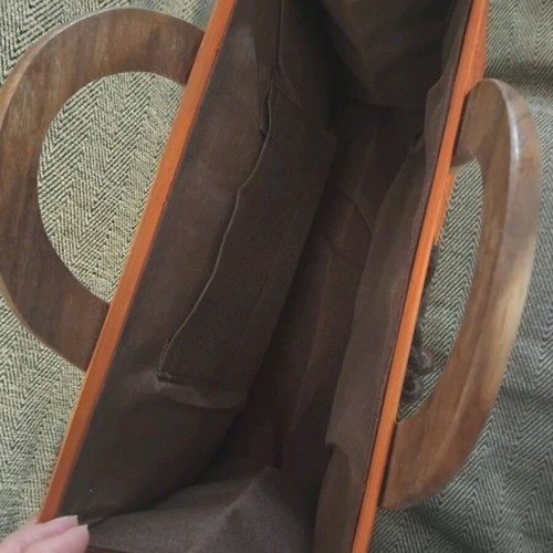 Handmade bag like new with wood and reeds brown orange