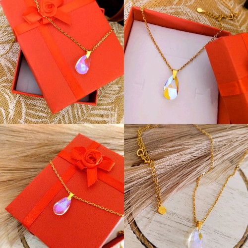 Handmade necklace with stainless steel chain and iridescent Austrian crystal