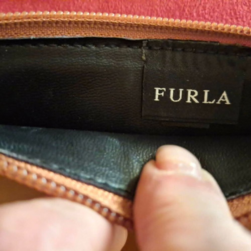 Furla small leather clutch bag, light brown