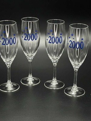 Crystal champagne glasses new, set of 6, Millennium 2000