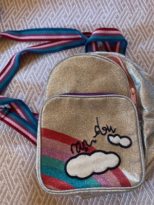 Zara mini backpack like new, silver glitter with colorful stripes