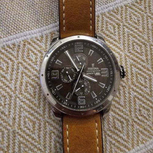 Festina Men's Sport Multifunction Watch used, brown leather strap