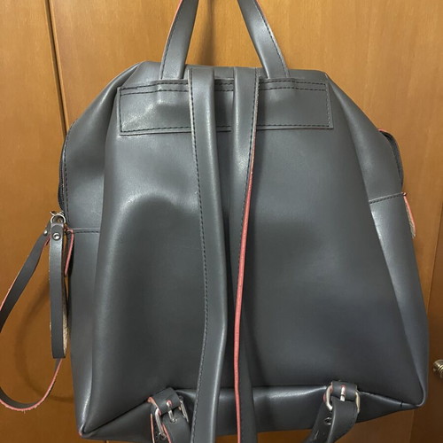 FRNC leather backpack like new, gray with red details and detachable pouch