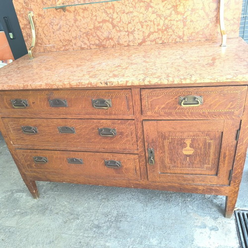Interwar Lavomano wooden buffet with marble top used