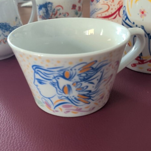 Stathopoulos collectible coffee set used with cups, sugar bowl, and creamer