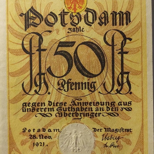Γερμανικό Notgeld 50 Pfennig 1921 Potsdam συλλεκτικό χαρτονόμισμα έκτακτης ανάγκης