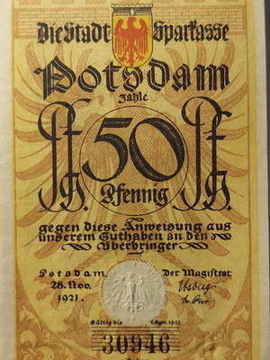 Γερμανικό Notgeld 50 Pfennig 1921 Potsdam συλλεκτικό χαρτονόμισμα έκτακτης ανάγκης