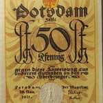 Γερμανικό Notgeld 50 Pfennig 1921 Potsdam συλλεκτικό χαρτονόμισμα έκτακτης ανάγκης