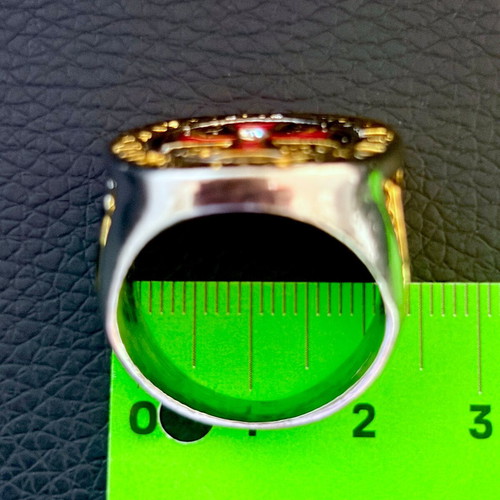 Maltese Cross Templar ring stainless steel with red enamel, US 11